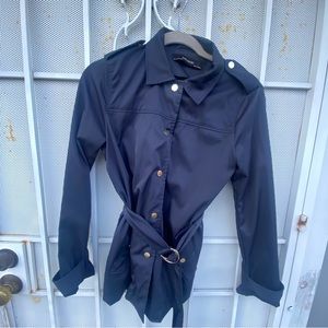 Zara Basic women S tie belt jacket/coat snap up front & pockets unlined stretch